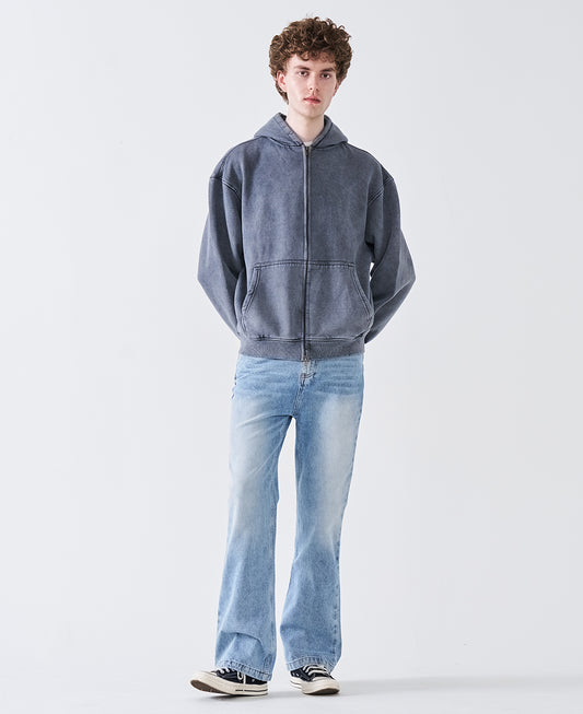 12 OZ Acid Wash Oversized Drop Shoulder Double-Zip Sweatshirt