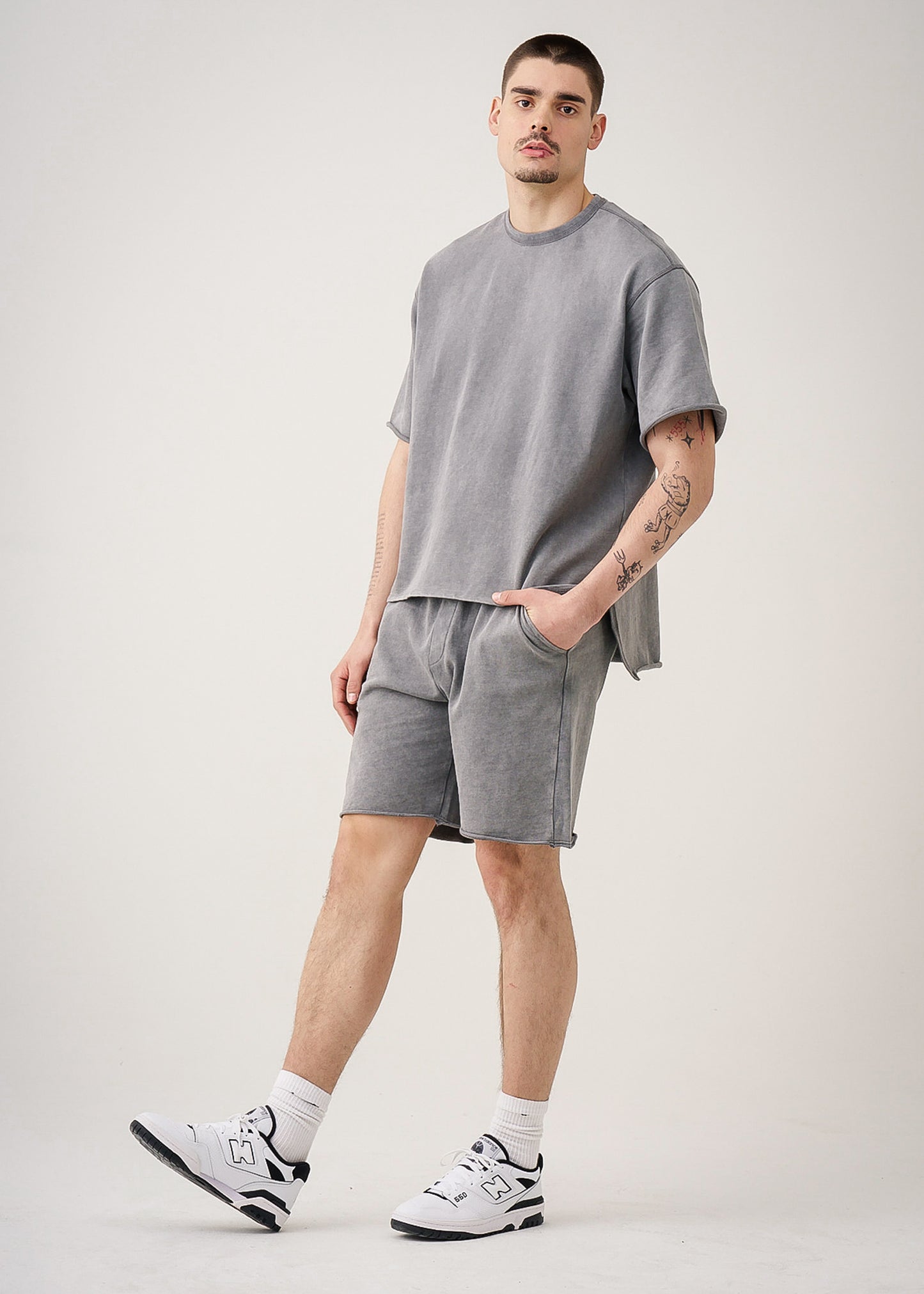 11 OZ French Terry Garment Dye Raw Edge Short Set