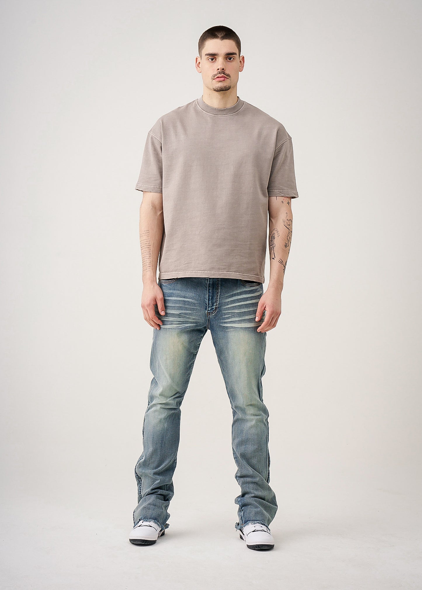 10 OZ Oversized Garment Dyed French Terry Distressed T-Shirt