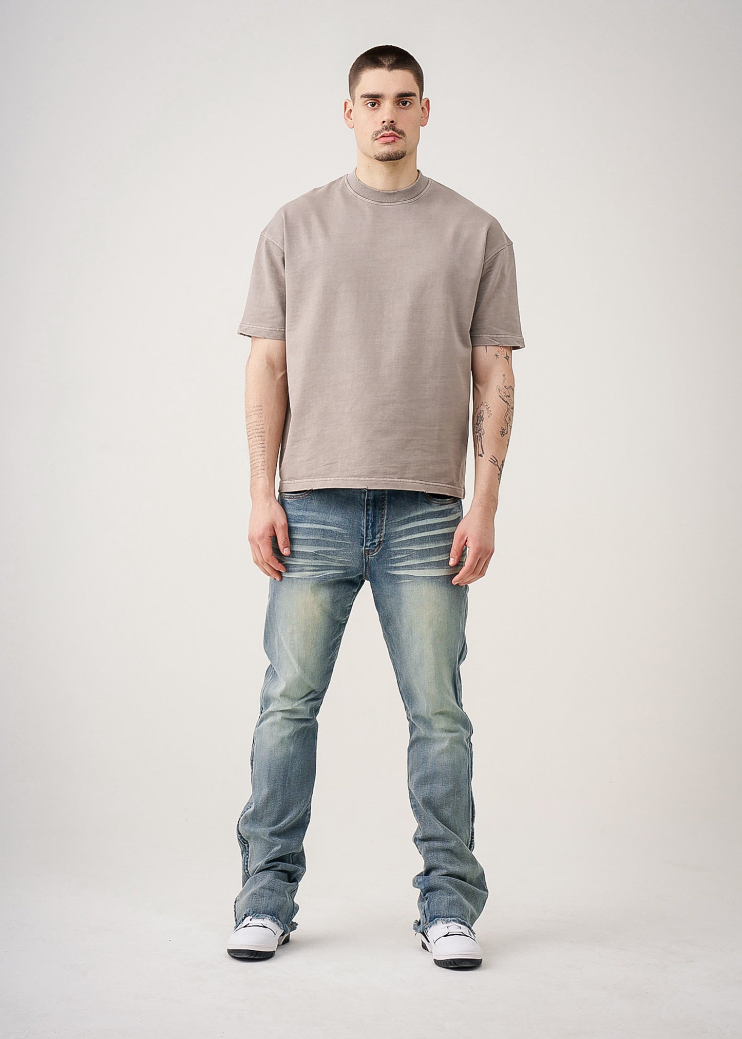 10 OZ Oversized Garment Dye French Terry Distressed T-Shirt