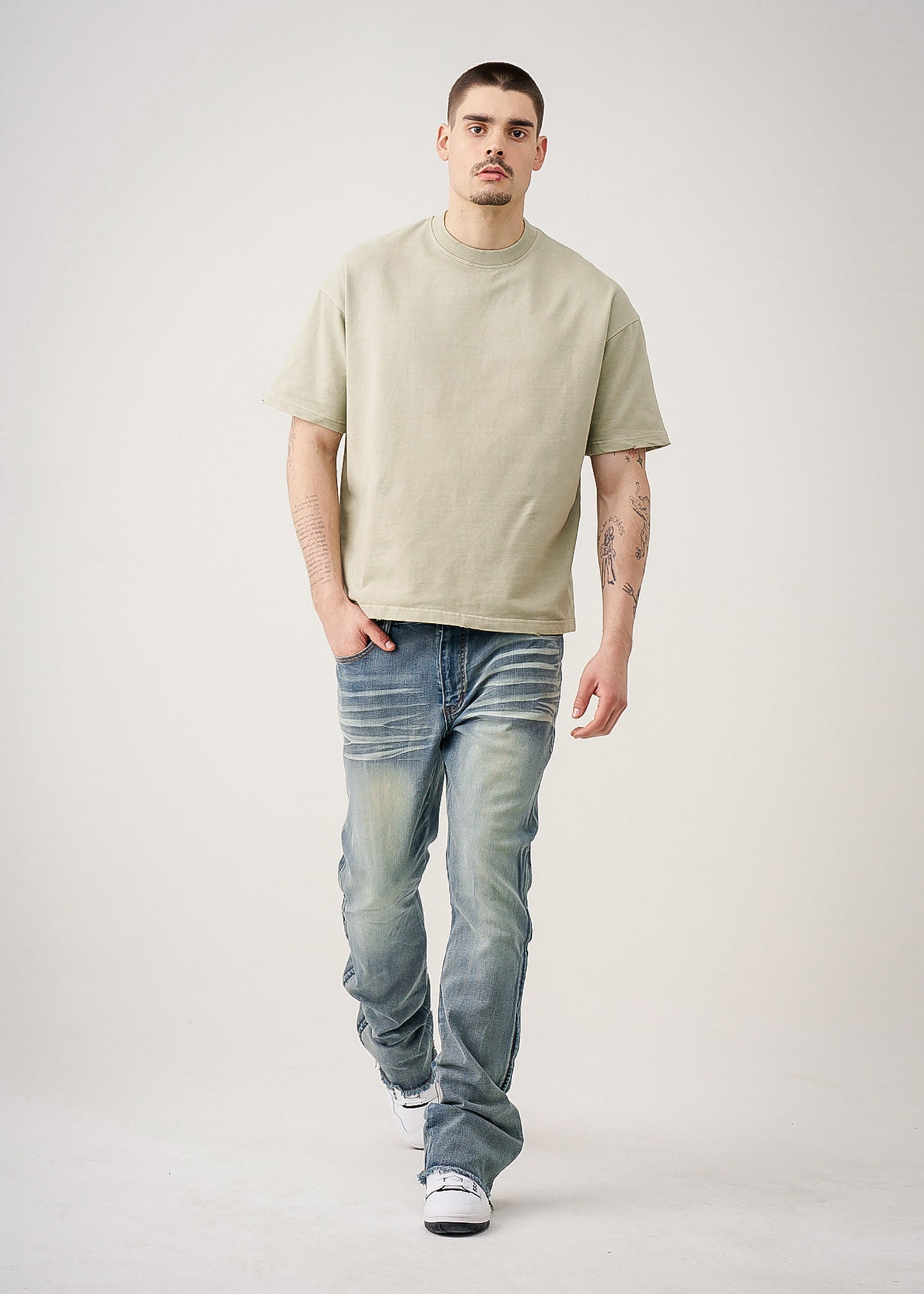 10 OZ Oversized Garment Dye French Terry Distressed T-Shirt