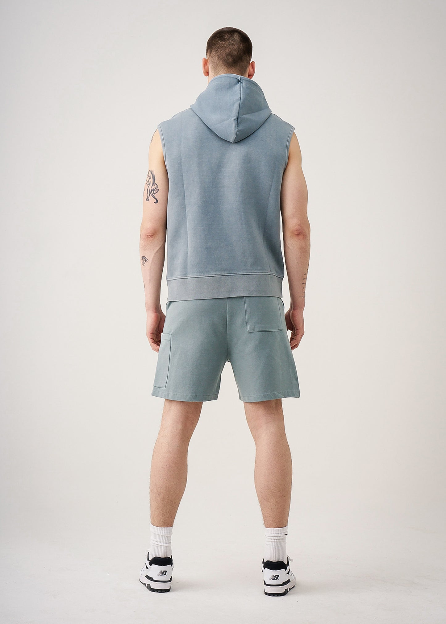 14 OZ Sleeveless Garment Dye Interlock Hooded Short Set