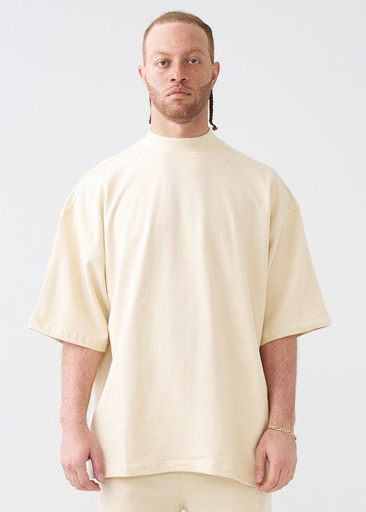 7.5 OZ Mock Neck Peached French Terry Oversized Boxy T-Shirt