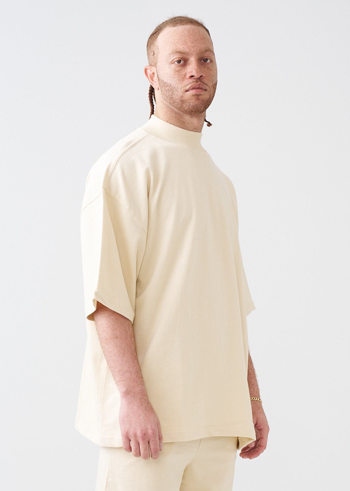 7.5 OZ Mock Neck Peached French Terry Oversized Boxy T-Shirt