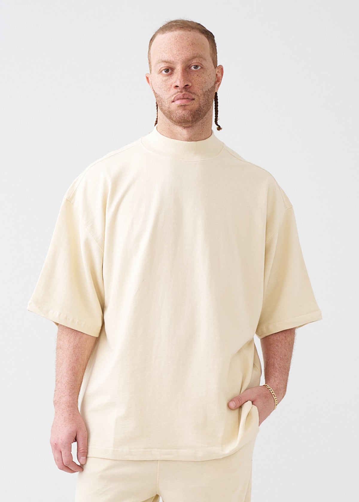 7.5 OZ Mock Neck Peached French Terry Oversized Boxy T-Shirt