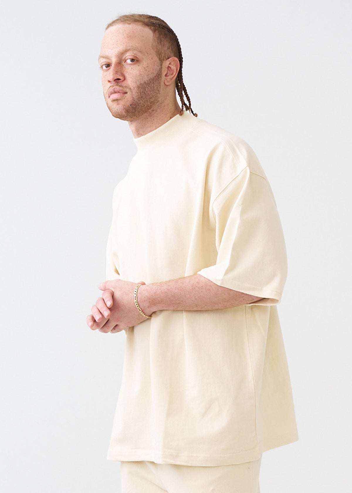 7.5 OZ Mock Neck Peached French Terry Oversized Boxy T-Shirt