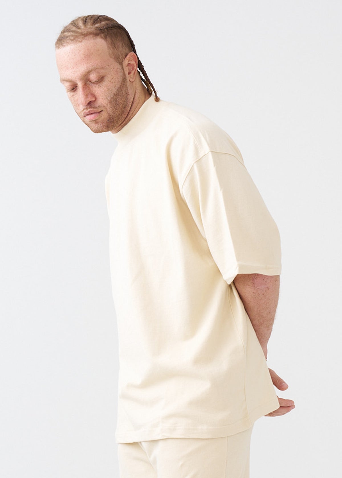 7.5 OZ Mock Neck Peached French Terry Oversized Boxy T-Shirt