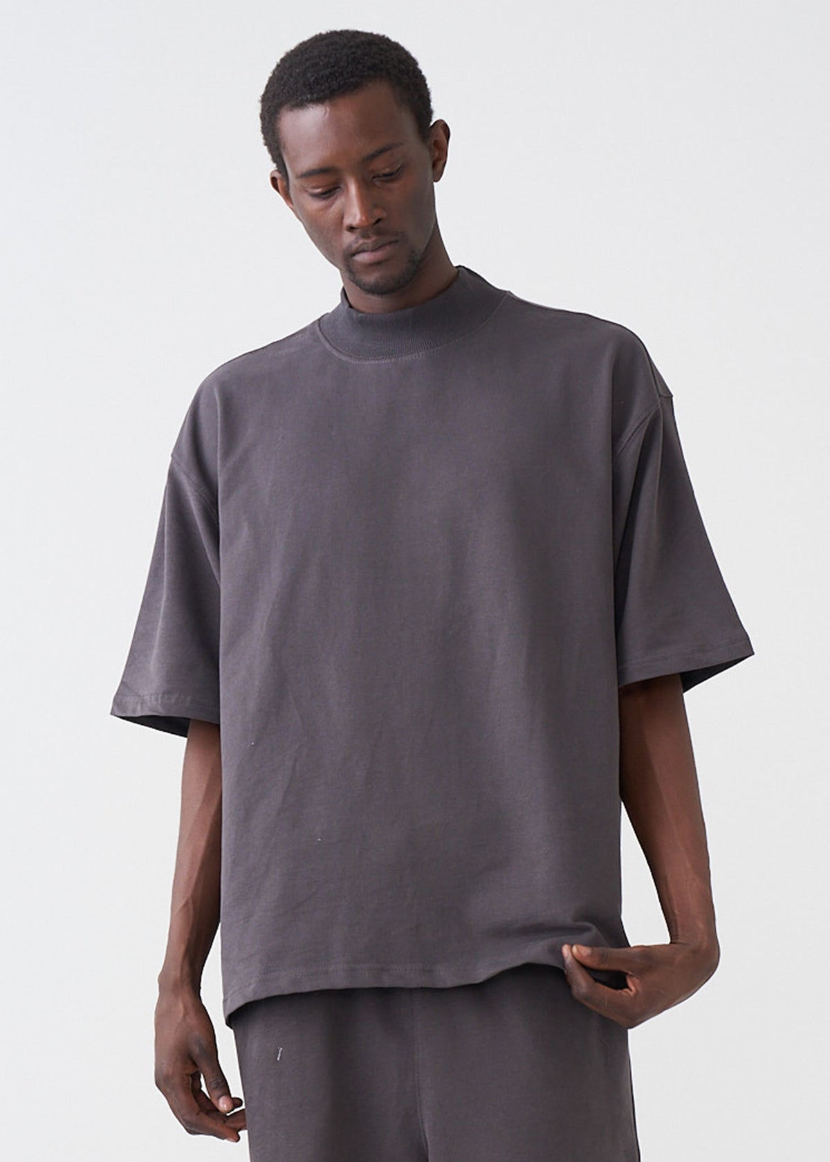 7.5 OZ Mock Neck Peached French Terry Oversized Boxy T-Shirt