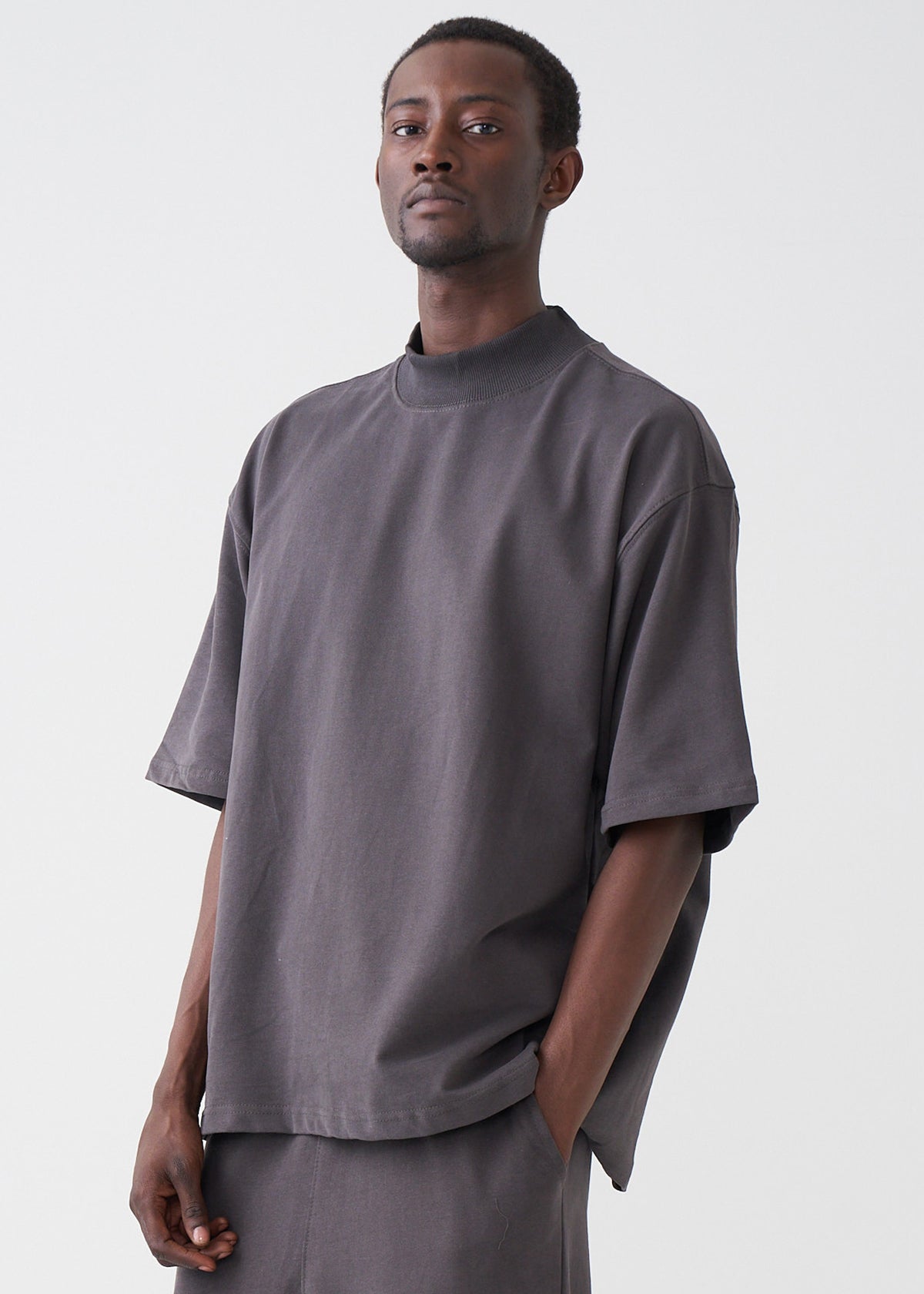 7.5 OZ Mock Neck Peached French Terry Oversized Boxy T-Shirt