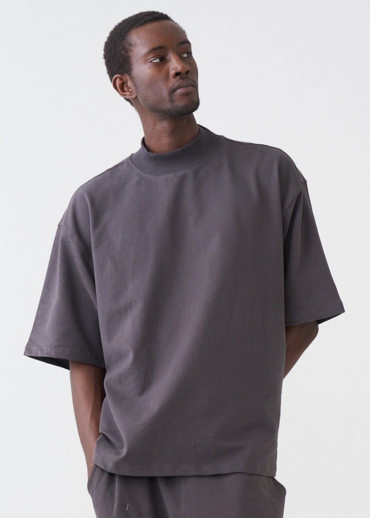 7.5 OZ Mock Neck Peached French Terry Oversized Boxy T-Shirt