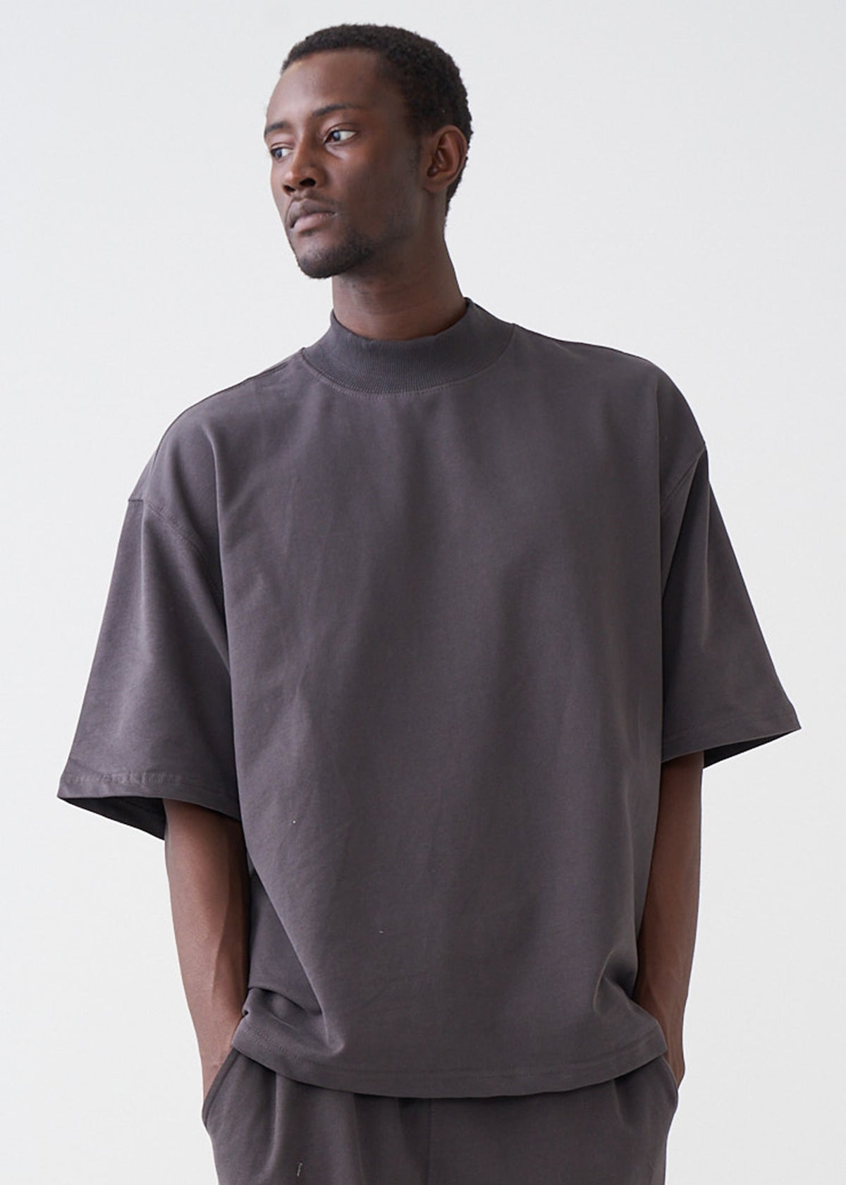 7.5 OZ Mock Neck Peached French Terry Oversized Boxy T-Shirt
