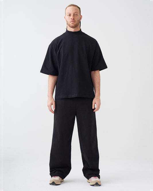 7.5 OZ Peached French Terry Mock Neck Oversized Boxy Tee and Oversized Open Leg Sweatpants