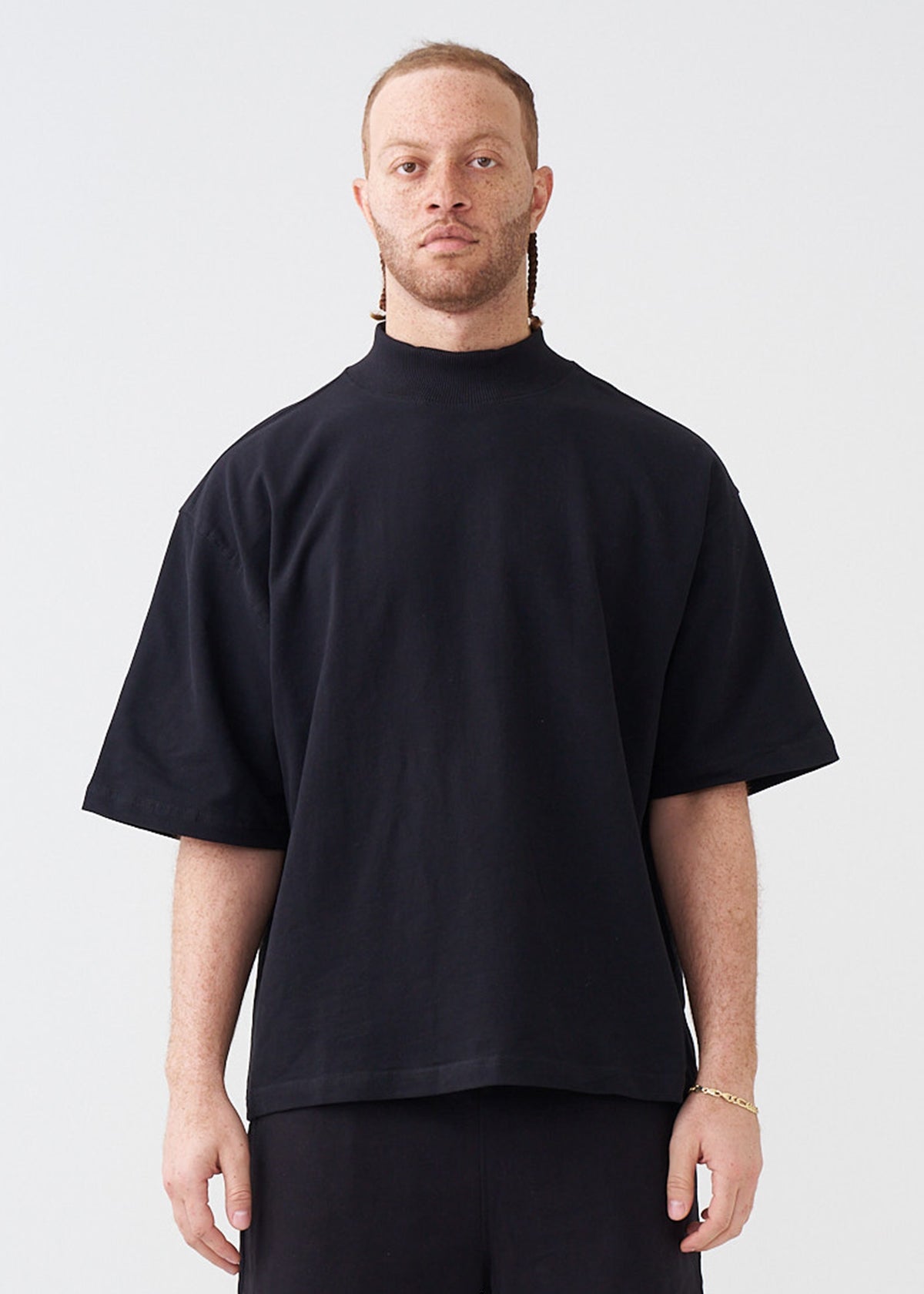 7.5 OZ Mock Neck Peached French Terry Oversized Boxy T-Shirt