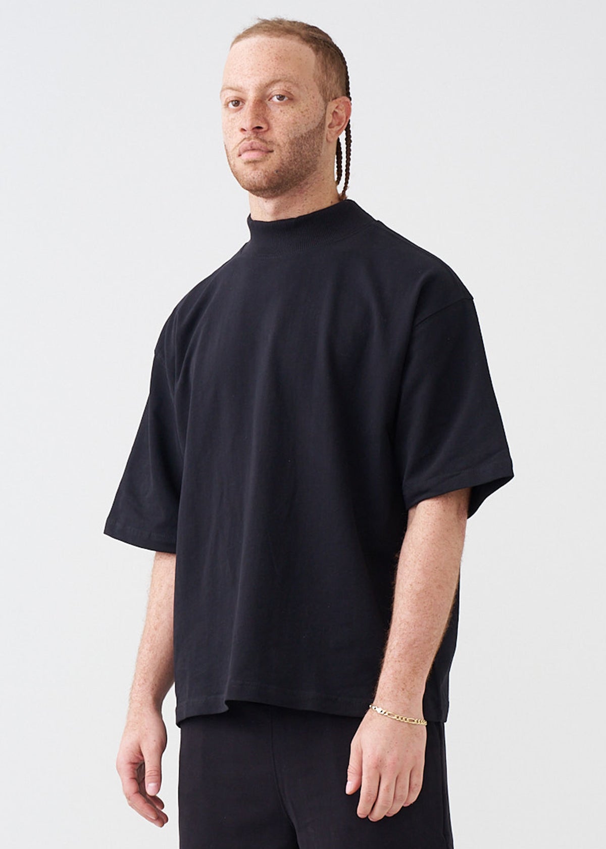 7.5 OZ Mock Neck Peached French Terry Oversized Boxy T-Shirt