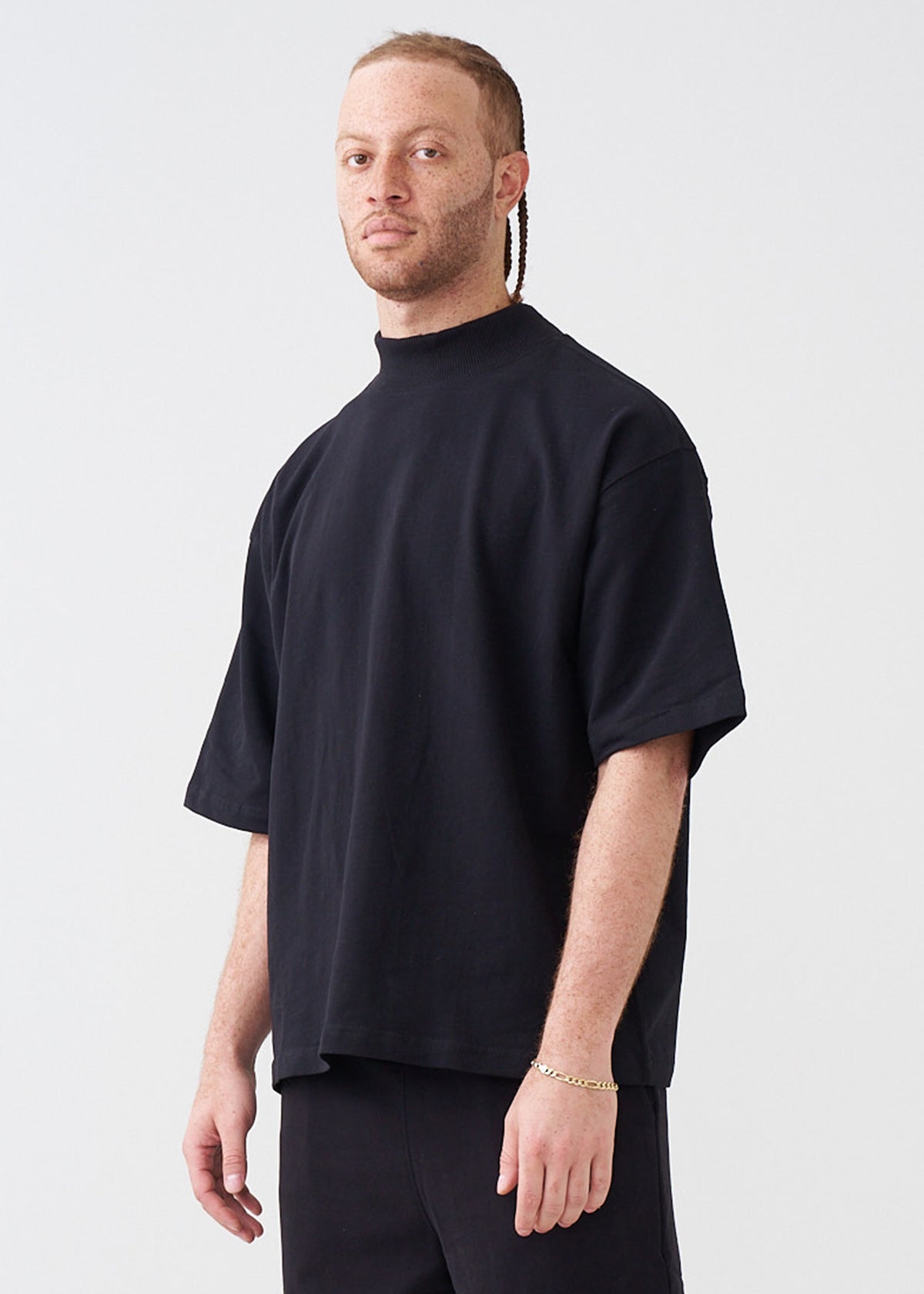 7.5 OZ Mock Neck Peached French Terry Oversized Boxy T-Shirt