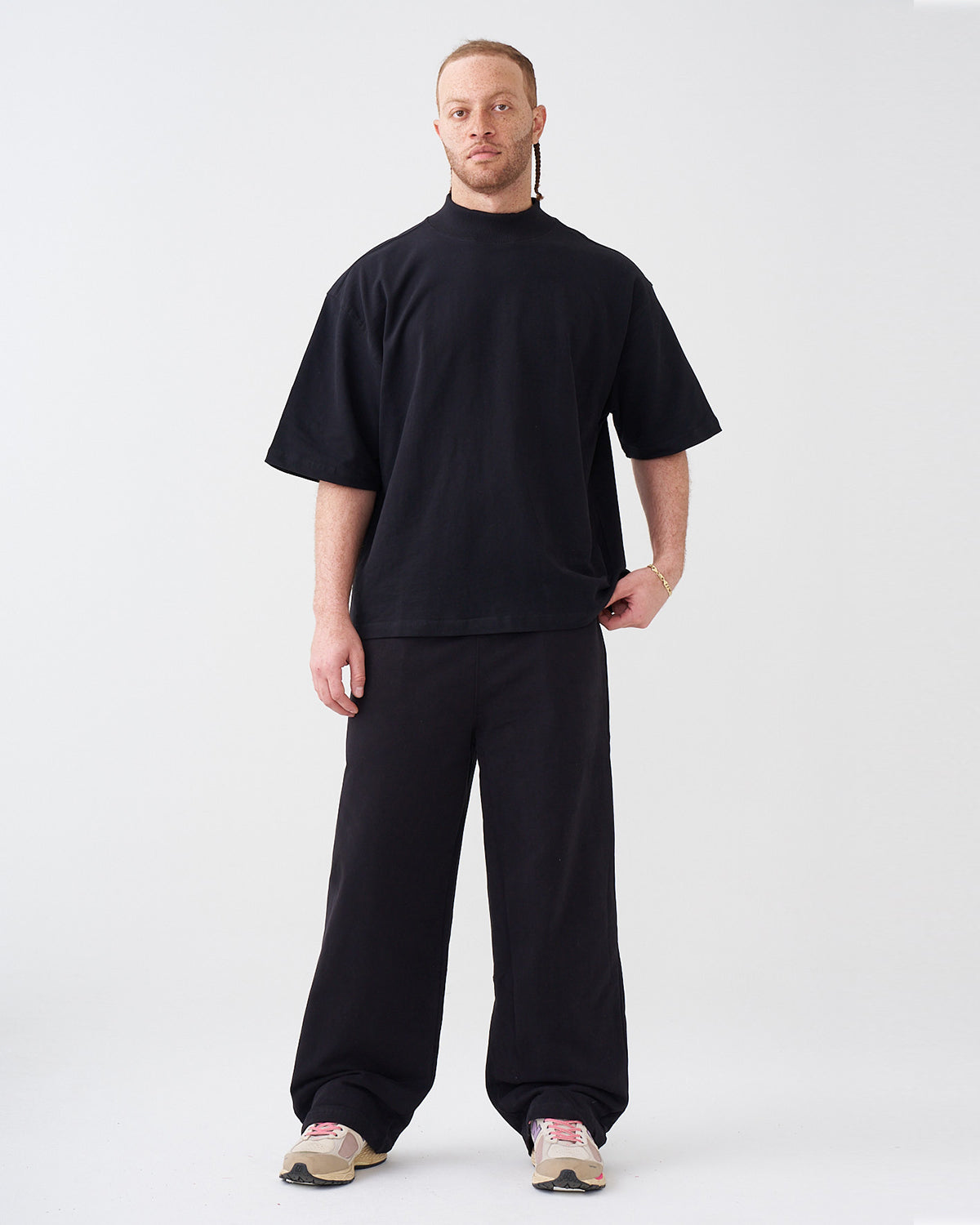 7.5 OZ Peached French Terry Mock Neck Oversized Boxy Tee and Oversized Open Leg Sweatpants