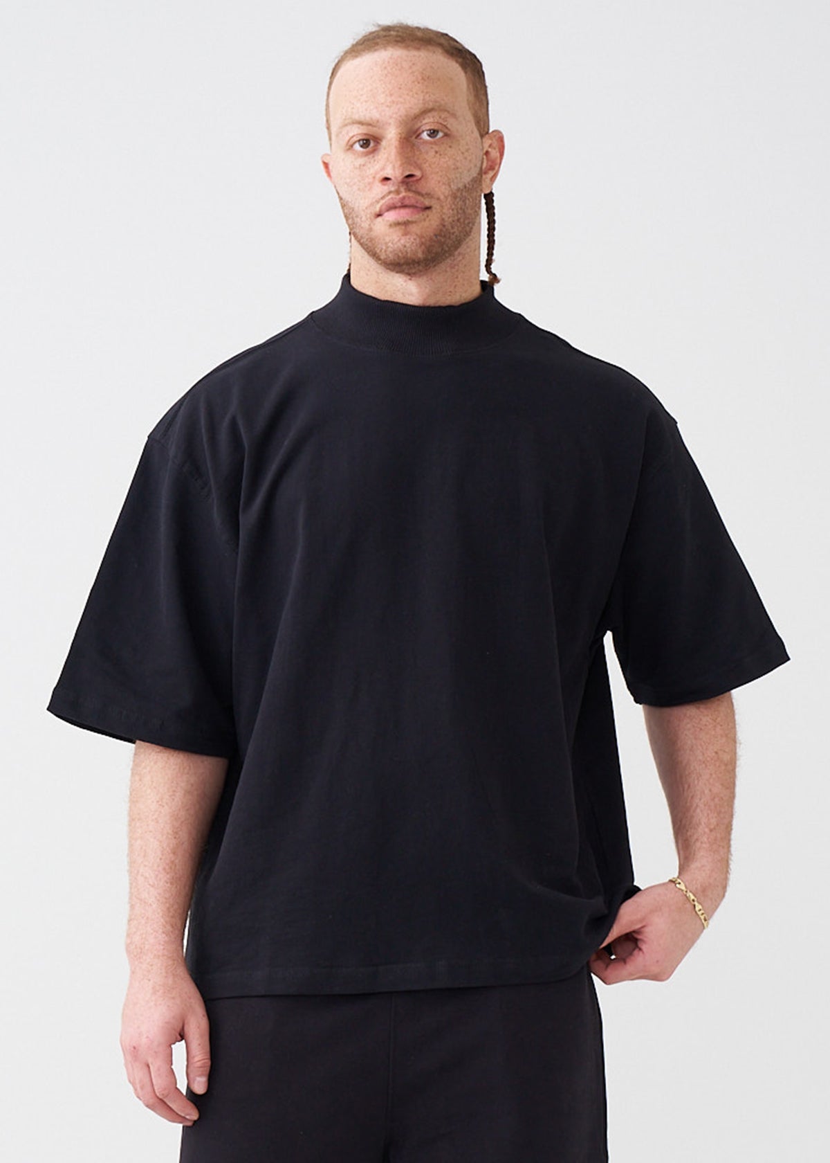 7.5 OZ Mock Neck Peached French Terry Oversized Boxy T-Shirt