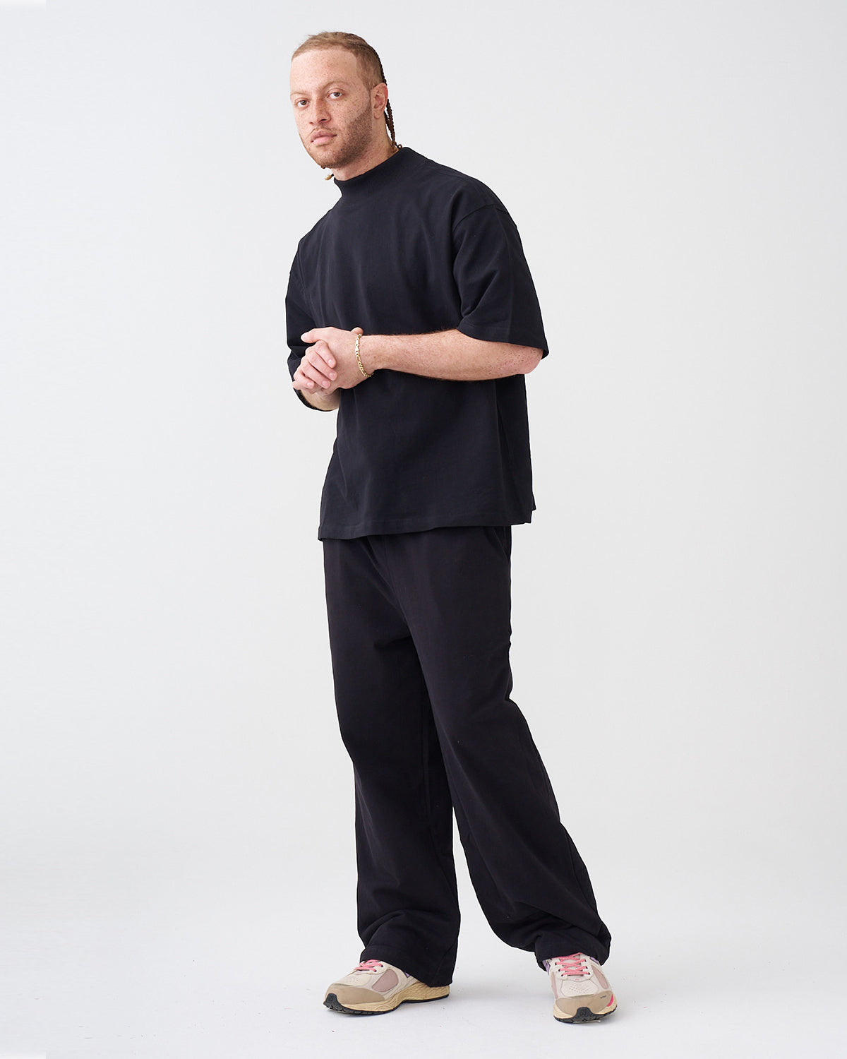 7.5 OZ Peached French Terry Mock Neck Oversized Boxy Tee and Oversized Open Leg Sweatpants