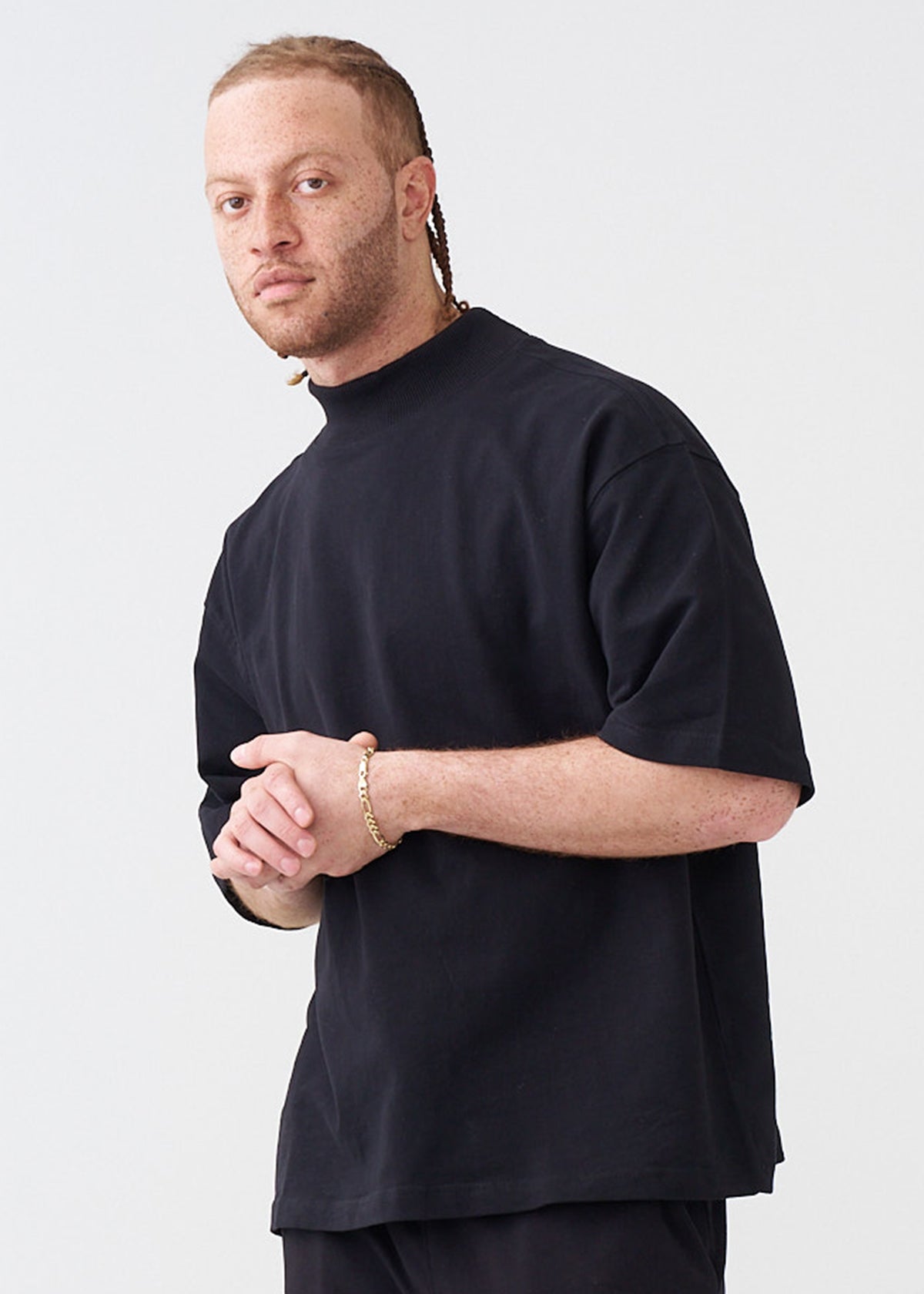 7.5 OZ Mock Neck Peached French Terry Oversized Boxy T-Shirt