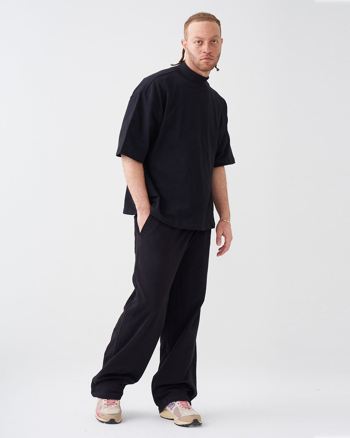 7.5 OZ Peached French Terry Mock Neck Oversized Boxy Tee and Oversized Open Leg Sweatpants