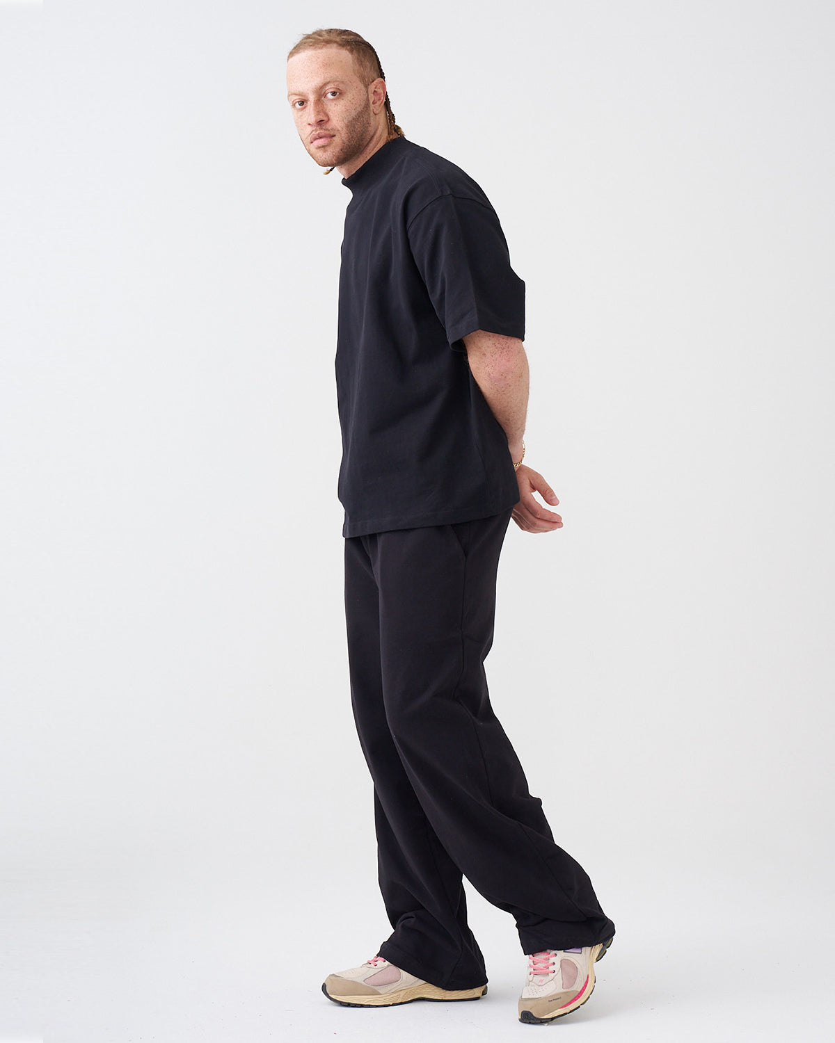 7.5 OZ Peached French Terry Mock Neck Oversized Boxy Tee and Oversized Open Leg Sweatpants