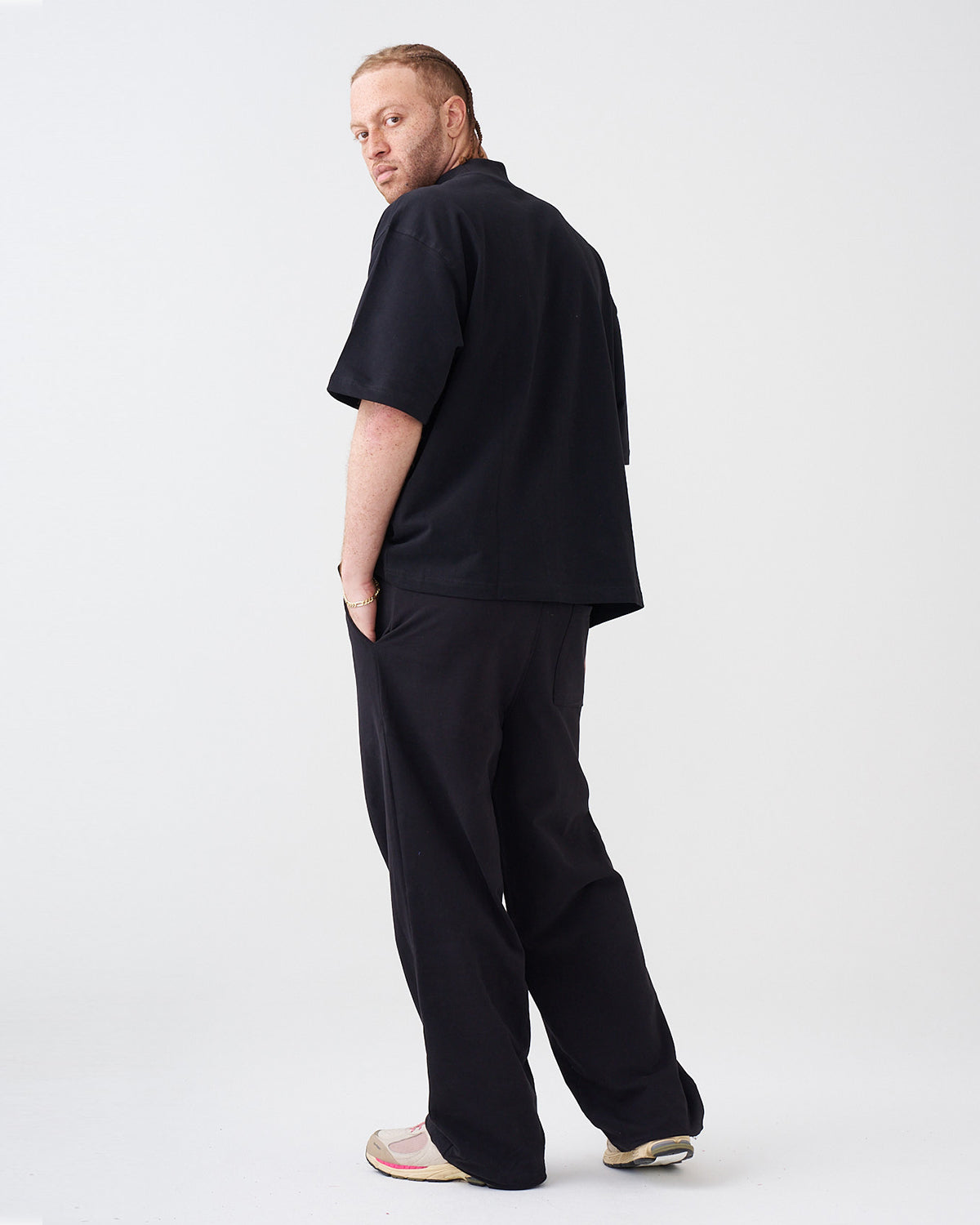 7.5 OZ Peached French Terry Mock Neck Oversized Boxy Tee and Oversized Open Leg Sweatpants