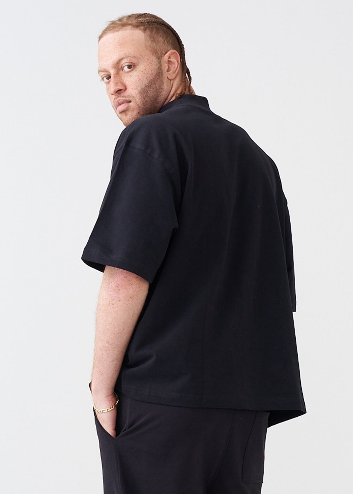 7.5 OZ Mock Neck Peached French Terry Oversized Boxy T-Shirt