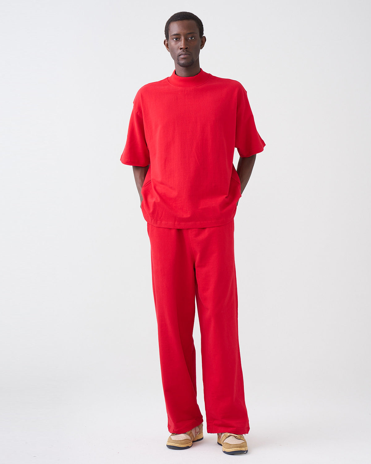 7.5 OZ Peached French Terry Mock Neck Oversized Boxy Tee and Oversized Open Leg Sweatpants
