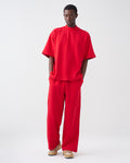 7.5 OZ Peached French Terry Mock Neck Oversized Boxy Tee and Oversized Open Leg Sweatpants