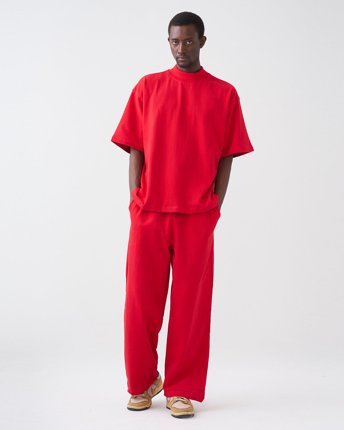 7.5 OZ Peached French Terry Mock Neck Oversized Boxy Tee and Oversized Open Leg Sweatpants