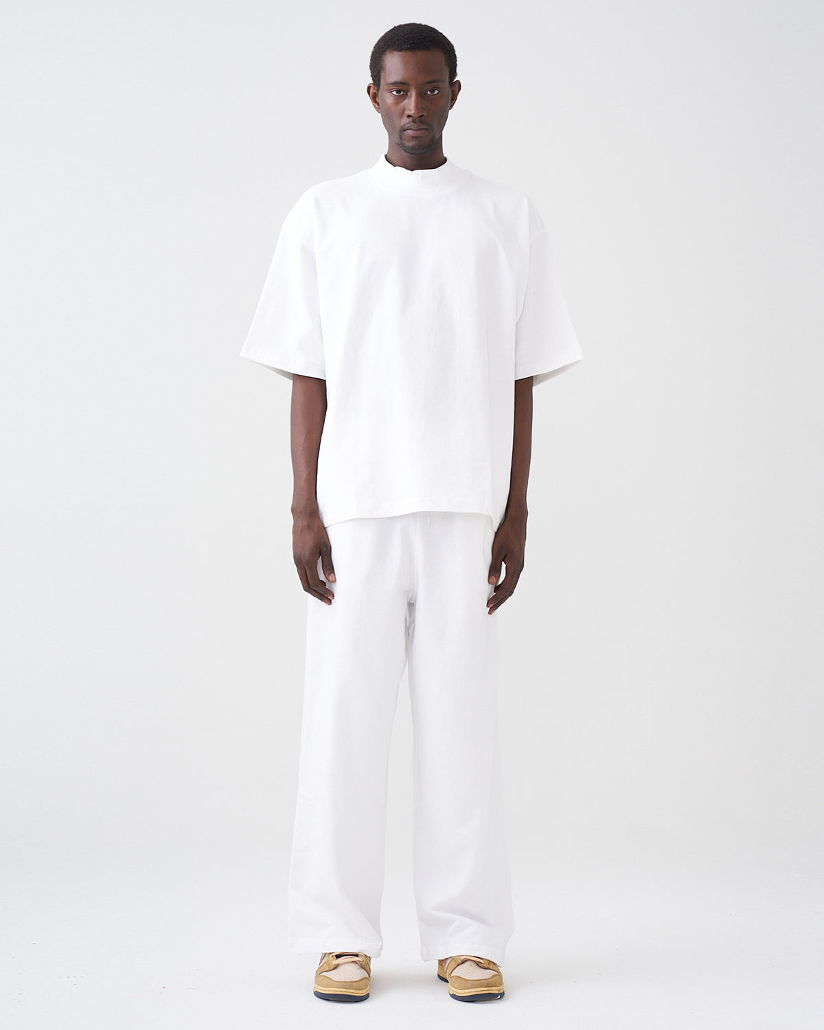 7.5 OZ Peached French Terry Mock Neck Oversized Boxy Tee and Oversized Open Leg Sweatpants