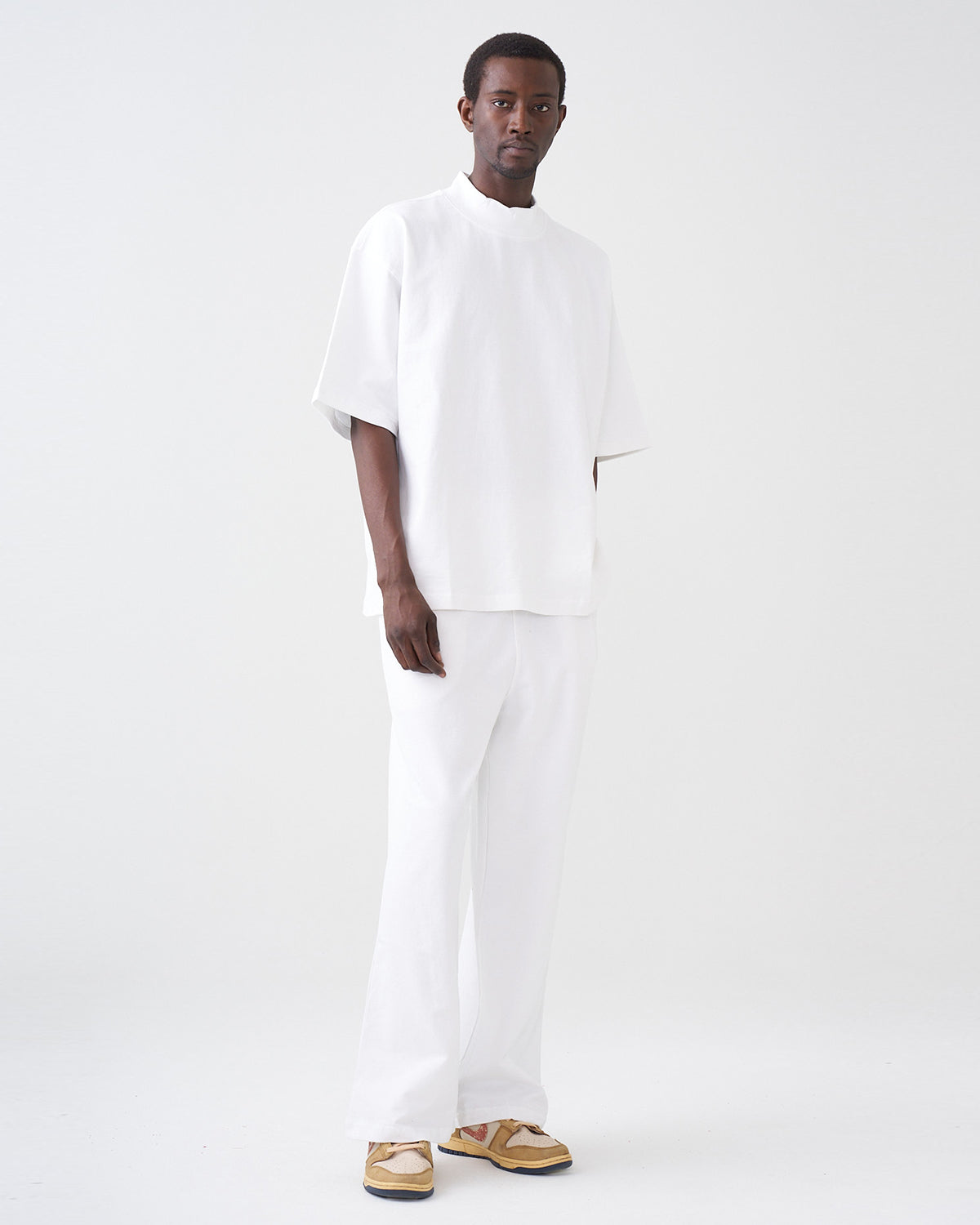 7.5 OZ Peached French Terry Mock Neck Oversized Boxy Tee and Oversized Open Leg Sweatpants
