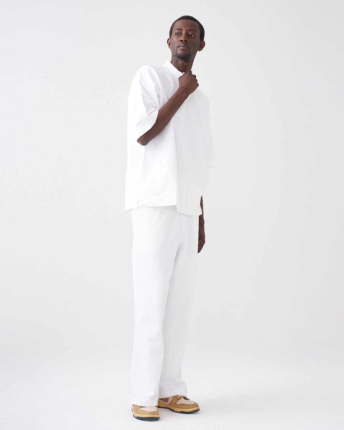 7.5 OZ Peached French Terry Mock Neck Oversized Boxy Tee and Oversized Open Leg Sweatpants