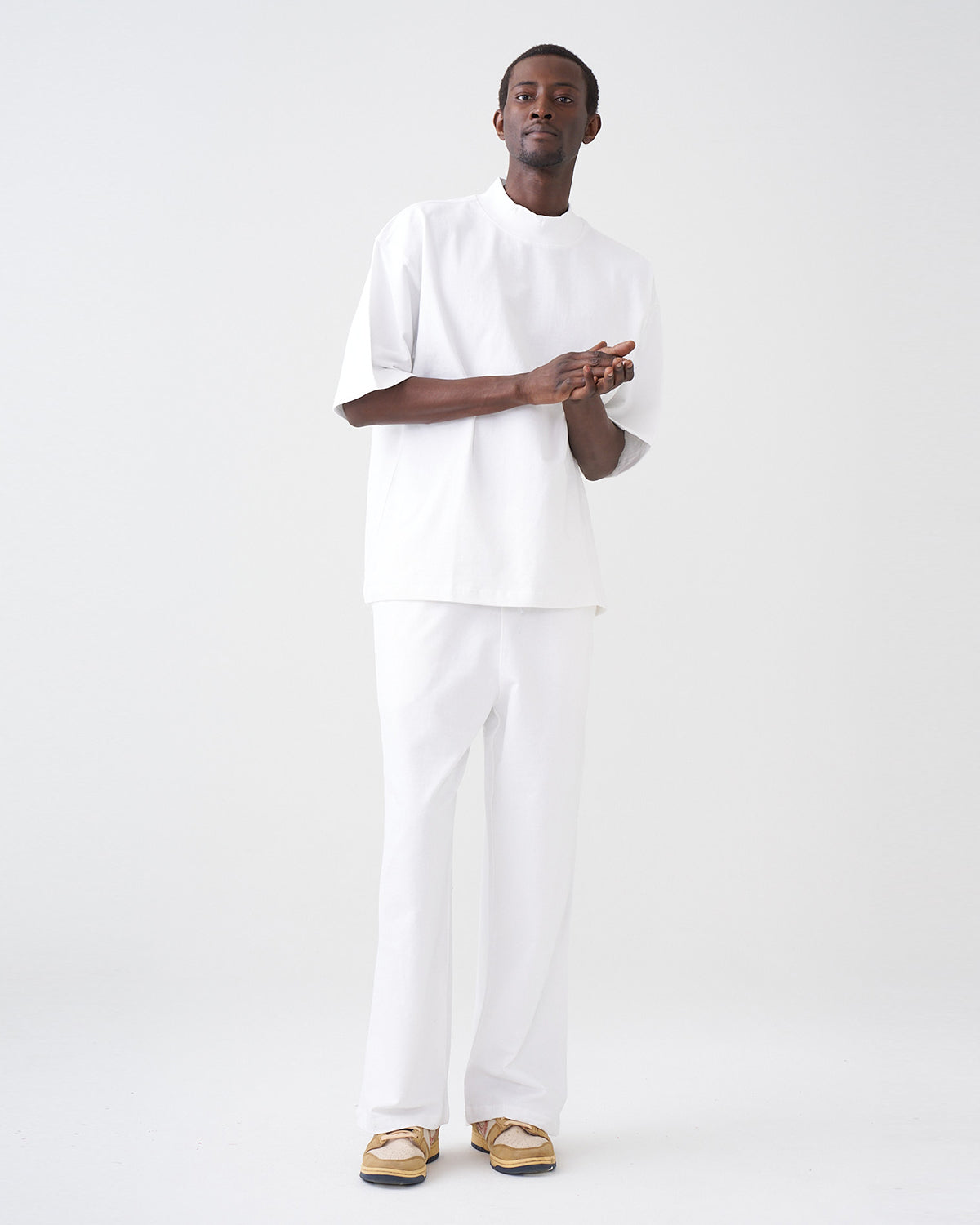 7.5 OZ Peached French Terry Mock Neck Oversized Boxy Tee and Oversized Open Leg Sweatpants