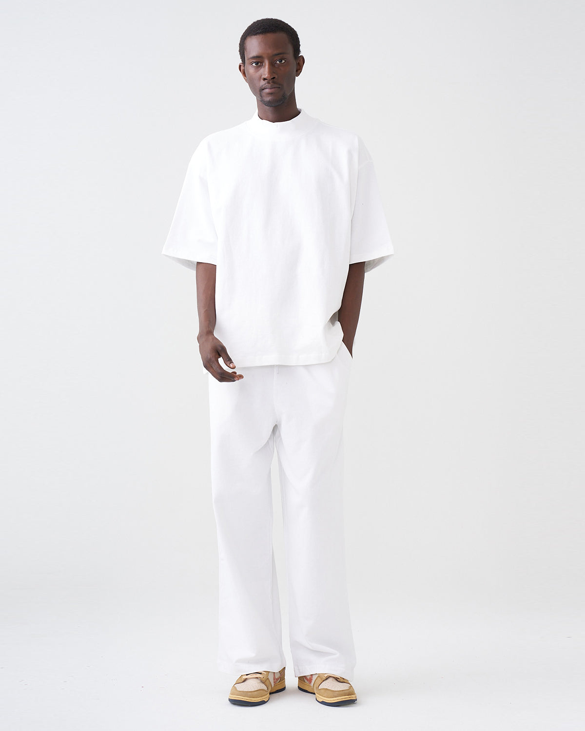 7.5 OZ Peached French Terry Mock Neck Oversized Boxy Tee and Oversized Open Leg Sweatpants