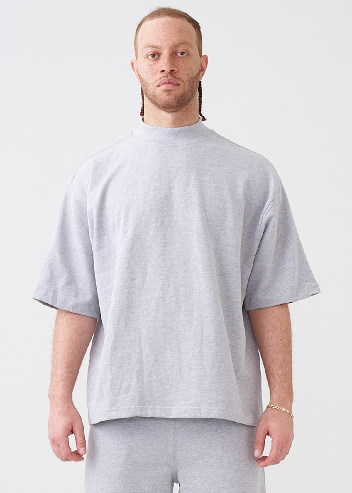 7.5 OZ Mock Neck Peached French Terry Oversized Boxy T-Shirt