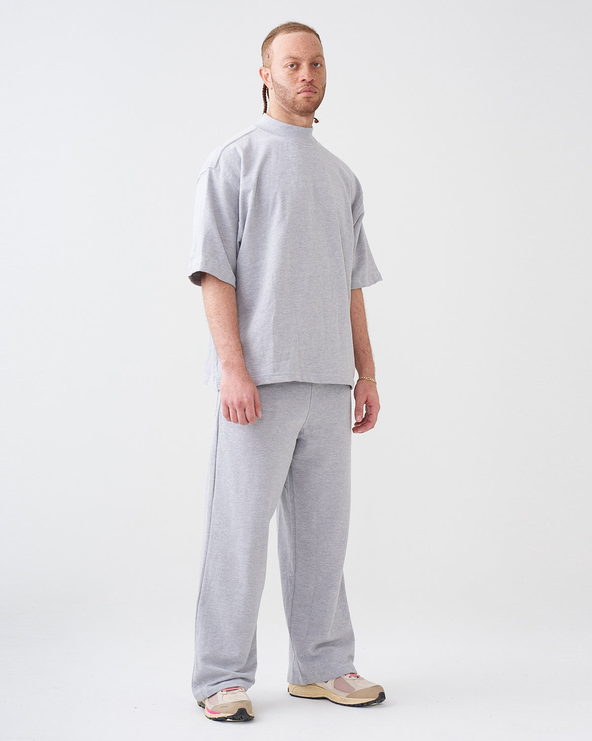 7.5 OZ Peached French Terry Mock Neck Oversized Boxy Tee and Oversized Open Leg Sweatpants