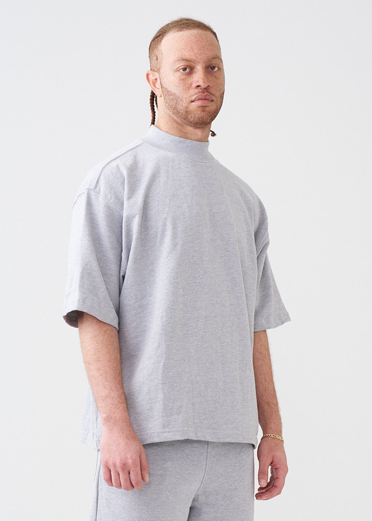 7.5 OZ Mock Neck Peached French Terry Oversized Boxy T-Shirt