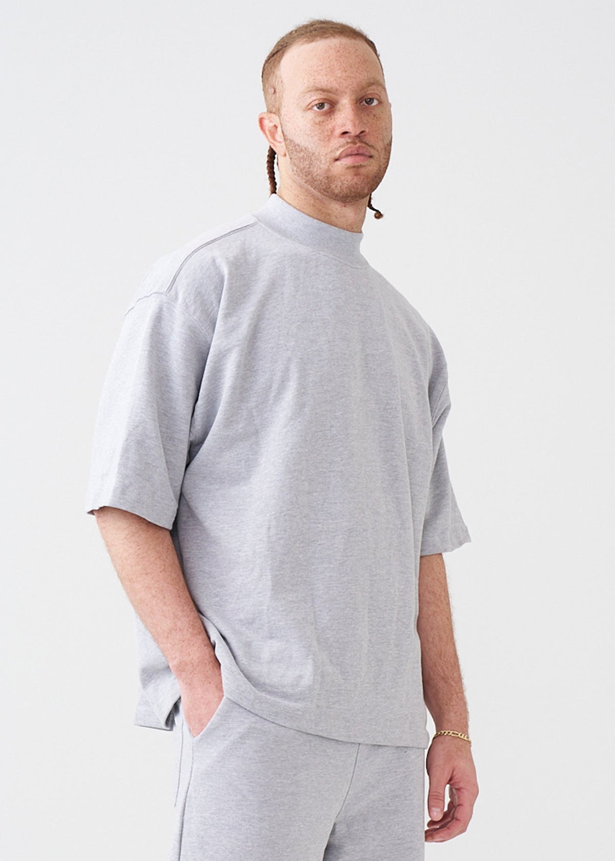 7.5 OZ Mock Neck Peached French Terry Oversized Boxy T-Shirt