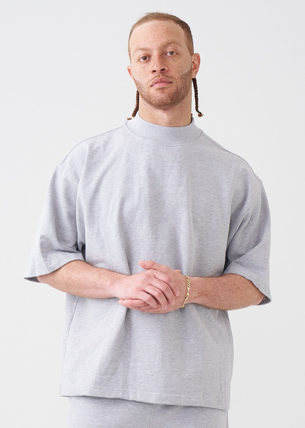 7.5 OZ Mock Neck Peached French Terry Oversized Boxy T-Shirt