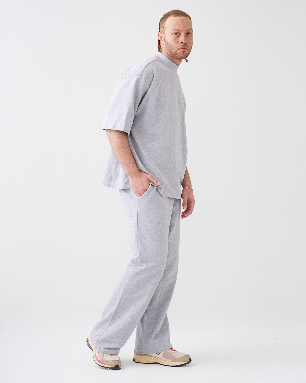 7.5 OZ Peached French Terry Mock Neck Oversized Boxy Tee and Oversized Open Leg Sweatpants