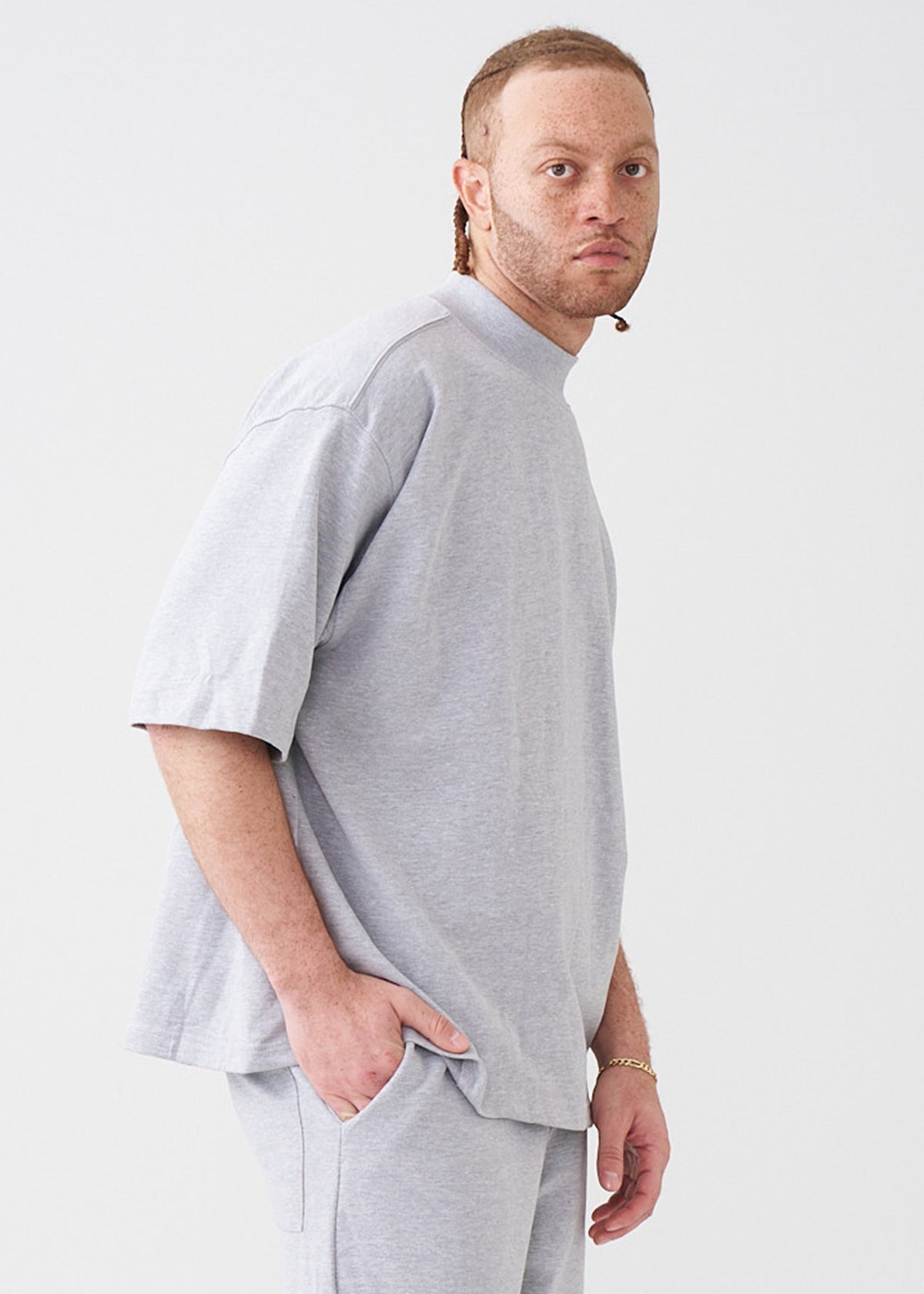 7.5 OZ Mock Neck Peached French Terry Oversized Boxy T-Shirt