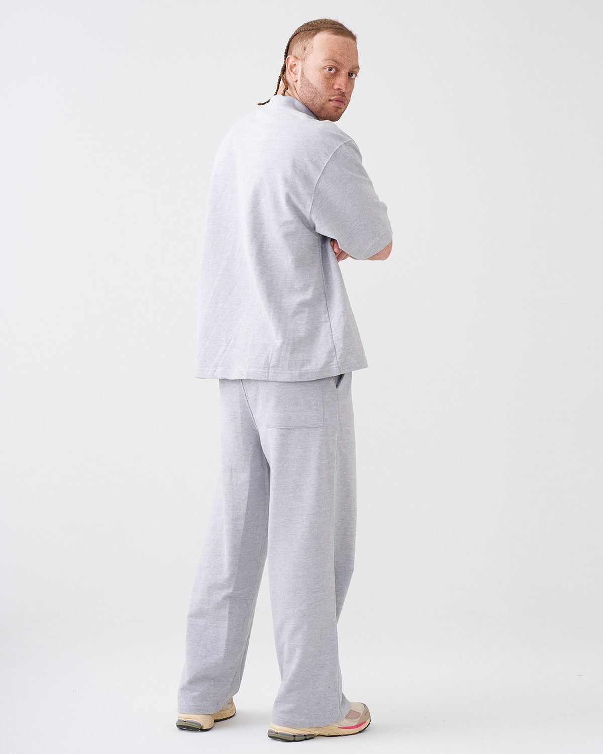 7.5 OZ Peached French Terry Mock Neck Oversized Boxy Tee and Oversized Open Leg Sweatpants