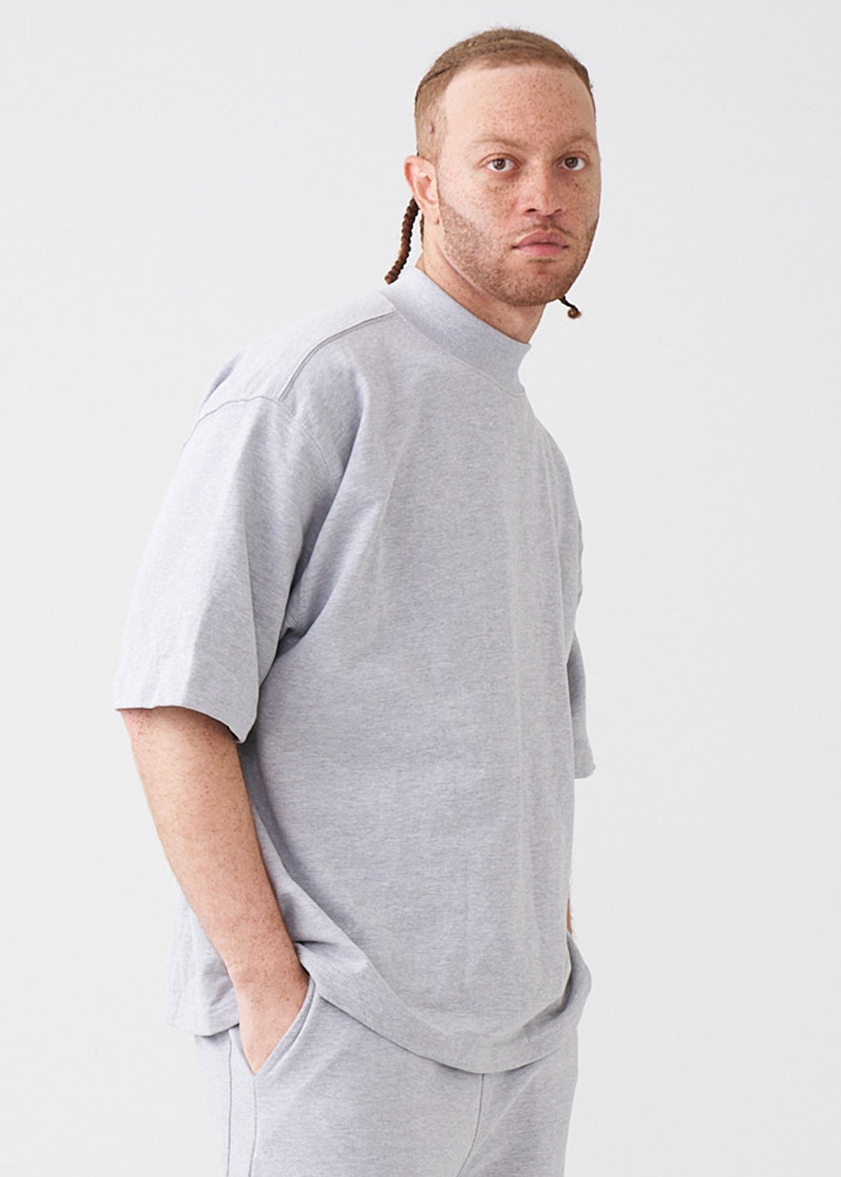 7.5 OZ Mock Neck Peached French Terry Oversized Boxy T-Shirt