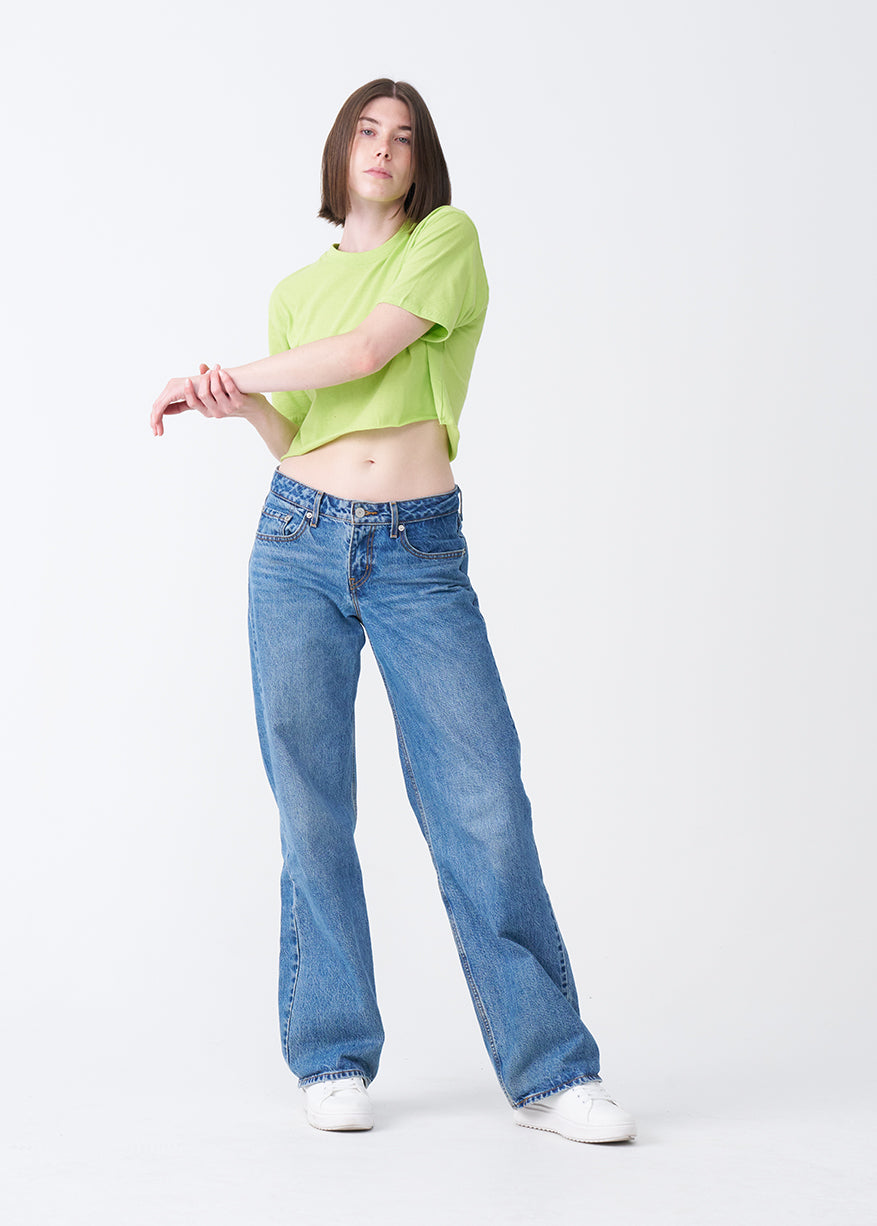 Lime Combed Cotton Crop Top T-Shirt