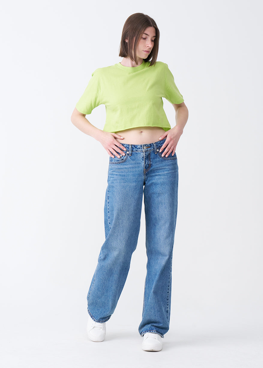 Lime Combed Cotton Crop Top T-Shirt