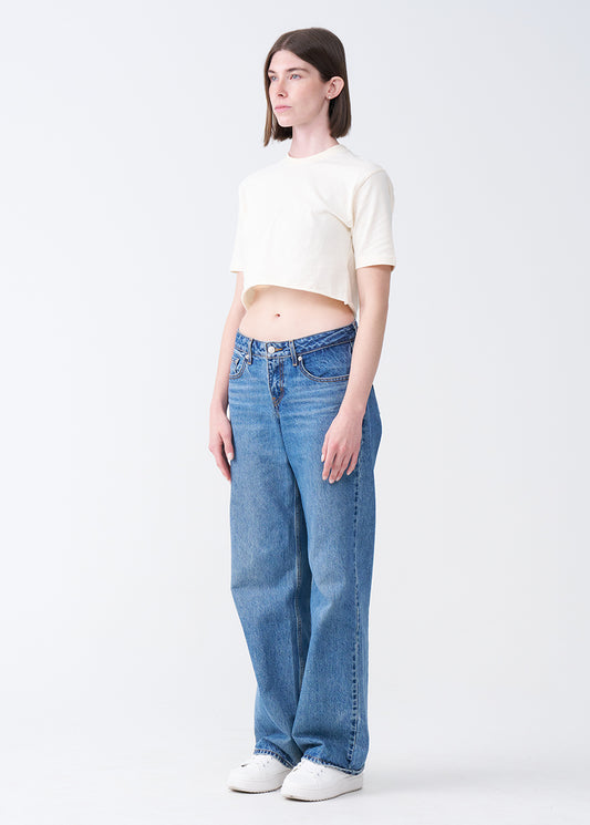 Off-White Combed Cotton Crop Top T-Shirt