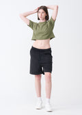Olive Green Combed Cotton Crop Top T-Shirt