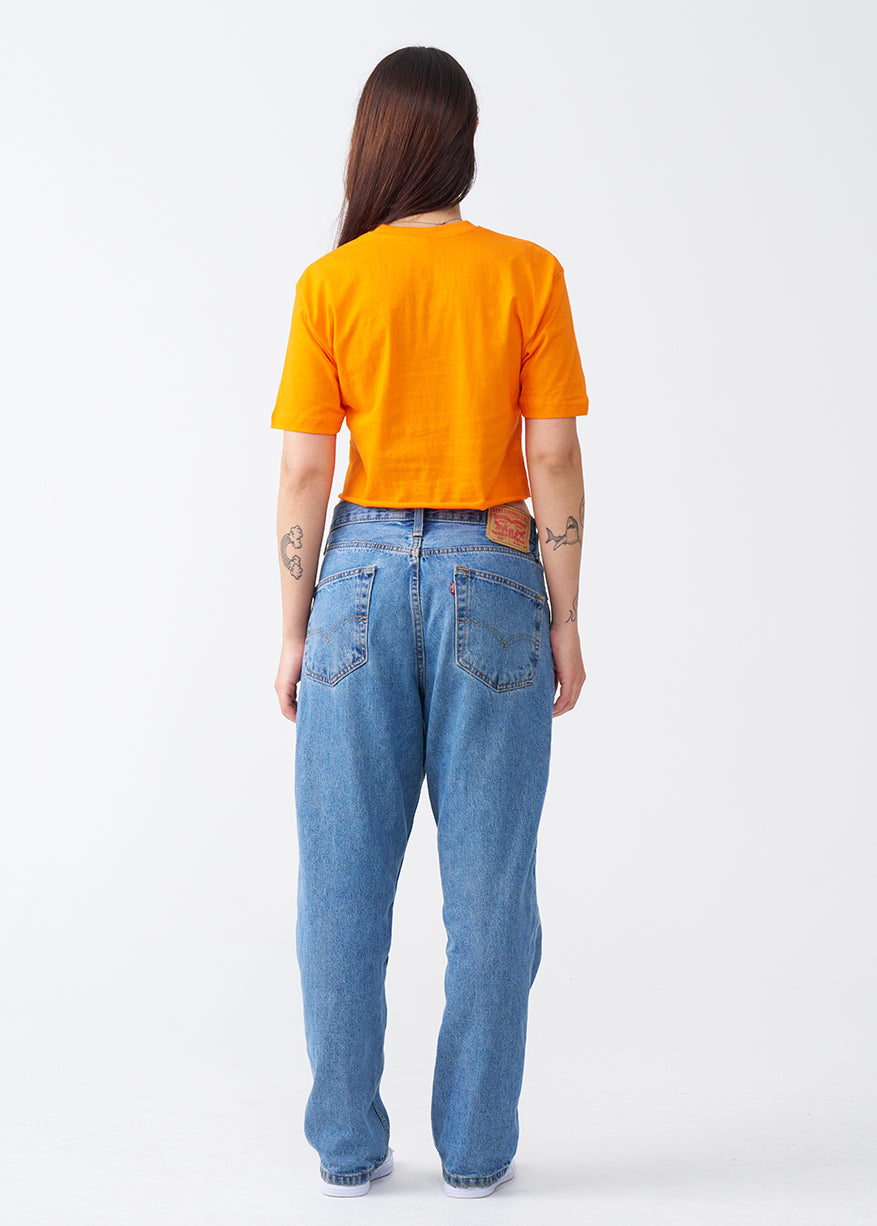 Orange Combed Cotton Crop Top T-Shirt