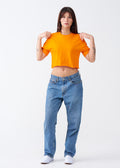 Orange Combed Cotton Crop Top T-Shirt
